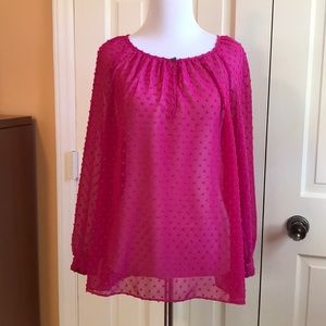 J. Crew Fuchsia Swiss Dot Long Sleeve Top. Size S